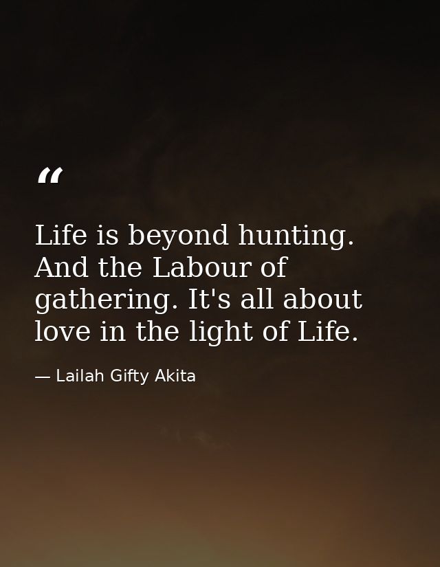 Life is beyond hunting. And the Labour of gathering. It's all about love in the light of Life. — Lailah Gifty Akita