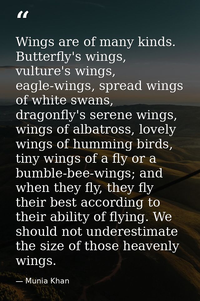 Wings are of many kinds. Butterfly's wings, vulture's wings, eagle-wings, spread wings of white swans, dragonfly's seren — Munia Khan