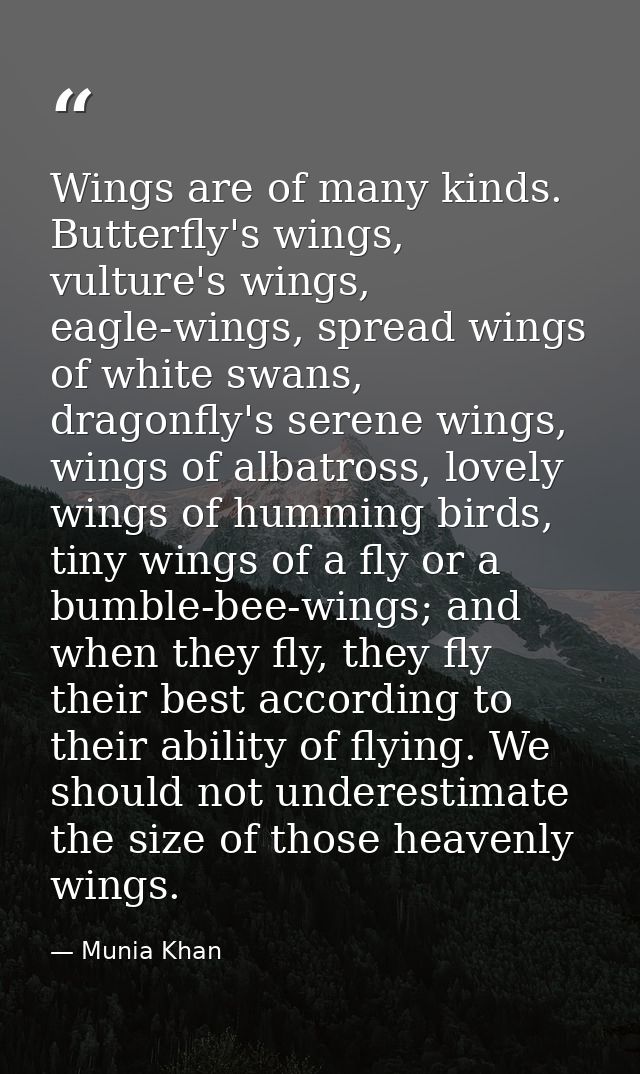 Wings are of many kinds. Butterfly's wings, vulture's wings, eagle-wings, spread wings of white swans, dragonfly's seren — Munia Khan