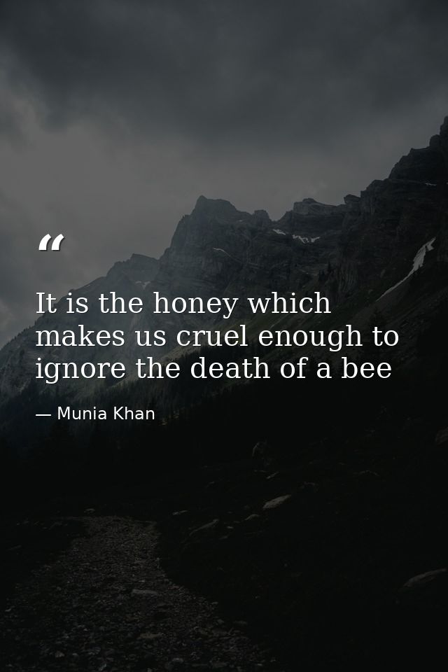 It is the honey which makes us cruel enough to ignore the death of a bee — Munia Khan