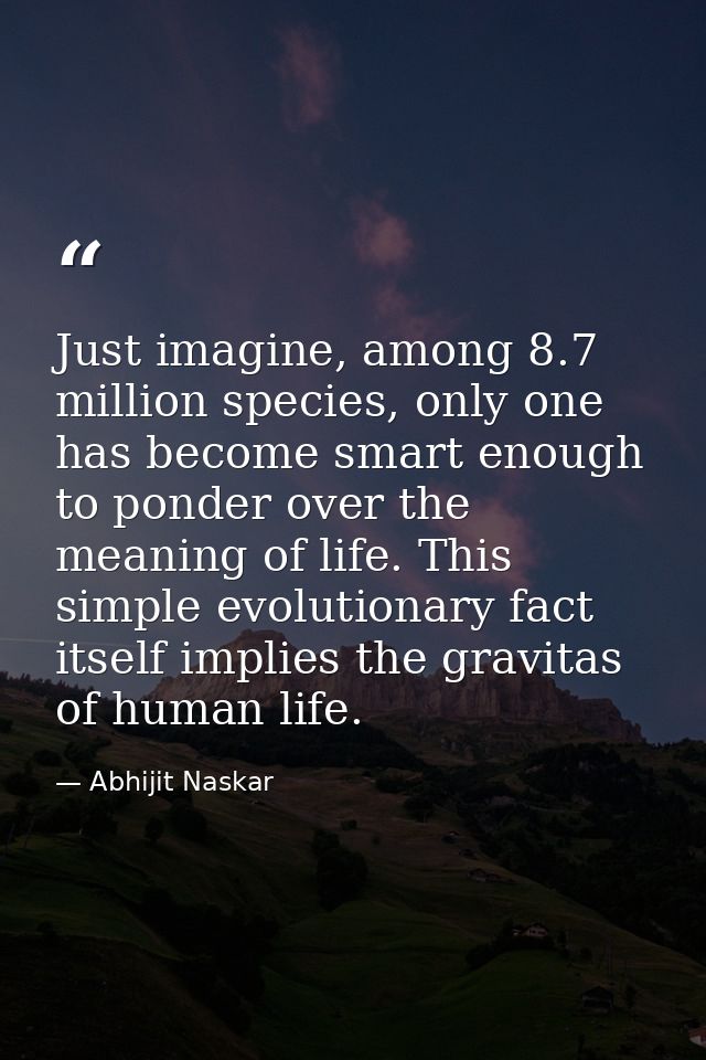 Just imagine, among 8.7 million species, only one has become smart enough to ponder over the meaning of life. This simpl — Abhijit Naskar