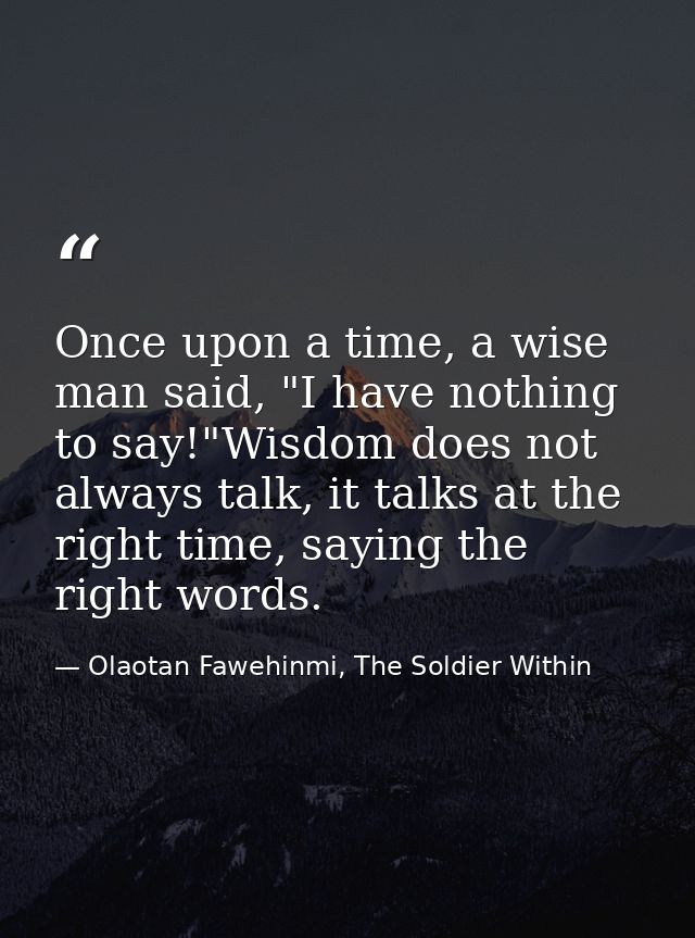 Once upon a time, a wise man said, "I have nothing to say!"Wisdom does not always talk, it talks at the right time, sayi — Olaotan Fawehinmi, The Soldier Within