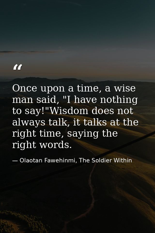Once upon a time, a wise man said, "I have nothing to say!"Wisdom does not always talk, it talks at the right time, sayi — Olaotan Fawehinmi, The Soldier Within