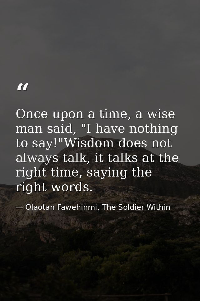 Once upon a time, a wise man said, "I have nothing to say!"Wisdom does not always talk, it talks at the right time, sayi — Olaotan Fawehinmi, The Soldier Within