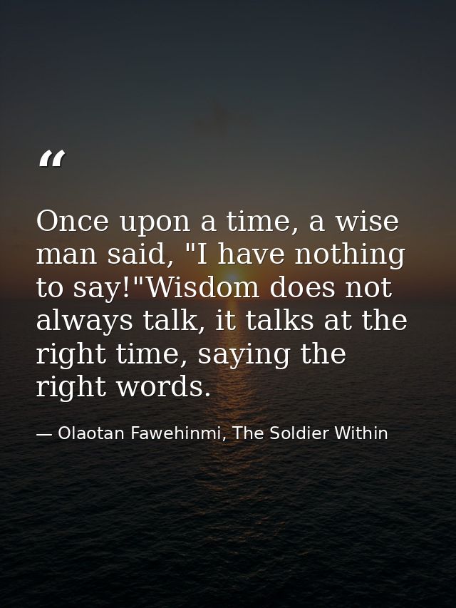 Once upon a time, a wise man said, "I have nothing to say!"Wisdom does not always talk, it talks at the right time, sayi — Olaotan Fawehinmi, The Soldier Within