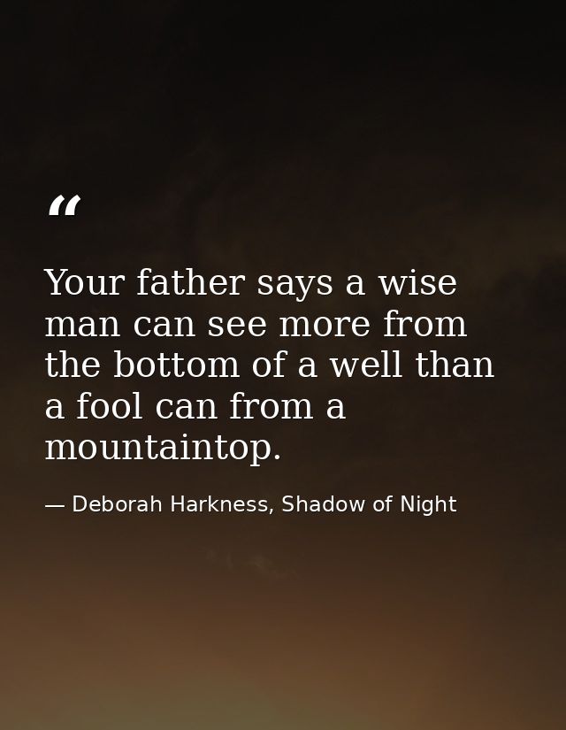 Your father says a wise man can see more from the bottom of a well than a fool can from a mountaintop. — Deborah Harkness, Shadow of Night