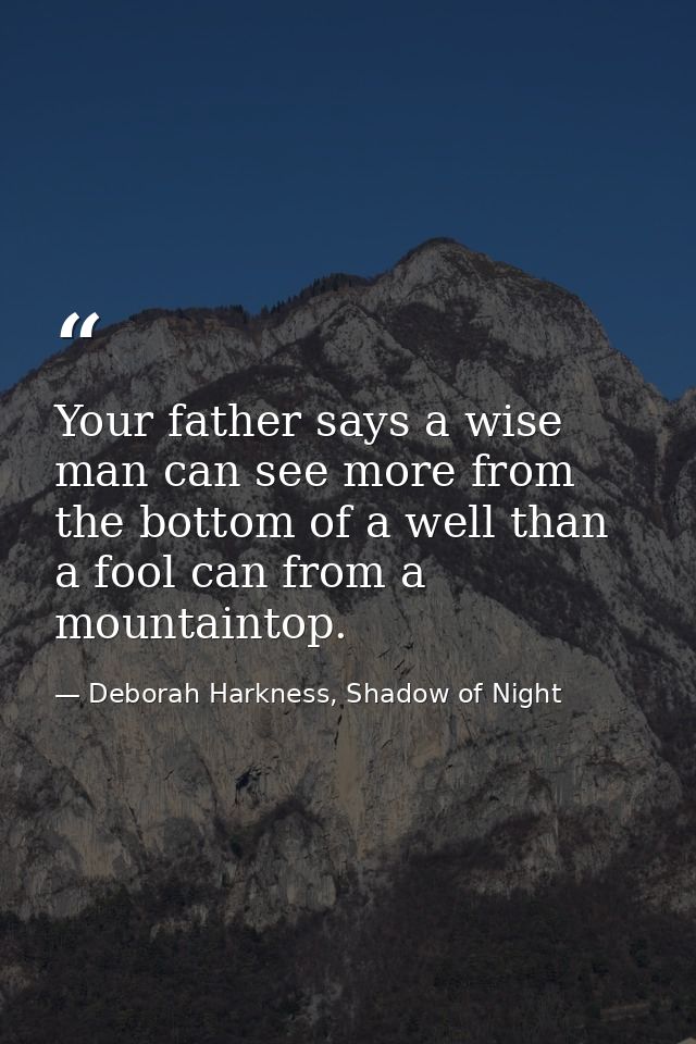 Your father says a wise man can see more from the bottom of a well than a fool can from a mountaintop. — Deborah Harkness, Shadow of Night