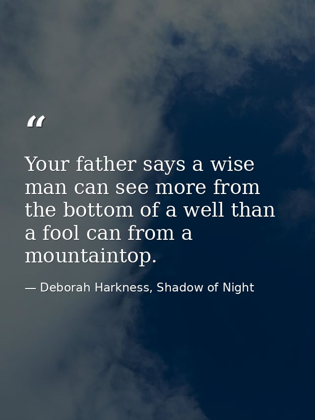 Your father says a wise man can see more from the bottom of a well than a fool can from a mountaintop. — Deborah Harkness, Shadow of Night