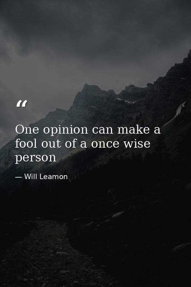 One opinion can make a fool out of a once wise person — Will Leamon