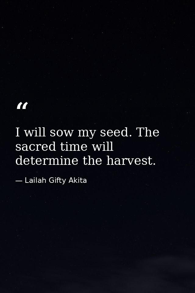 I will sow my seed. The sacred time will determine the harvest. — Lailah Gifty Akita