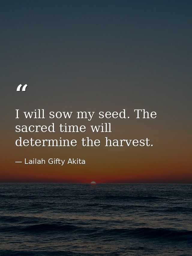 I will sow my seed. The sacred time will determine the harvest. — Lailah Gifty Akita