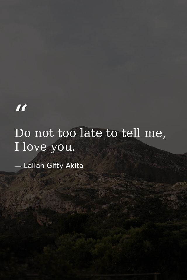 Do not too late to tell me, I love you. — Lailah Gifty Akita