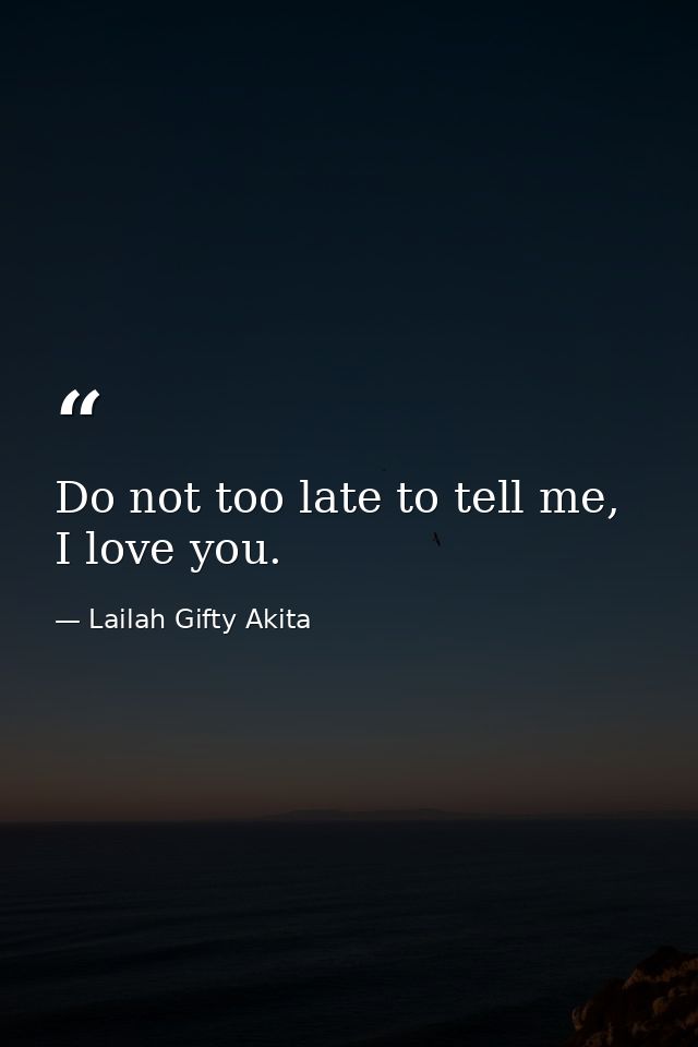 Do not too late to tell me, I love you. — Lailah Gifty Akita