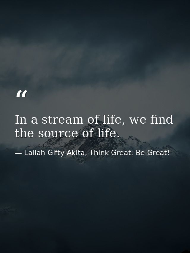 In a stream of life, we find the source of life. — Lailah Gifty Akita, Think Great: Be Great!