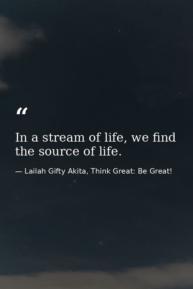 In a stream of life, we find the source of life. — Lailah Gifty Akita, Think Great: Be Great!
