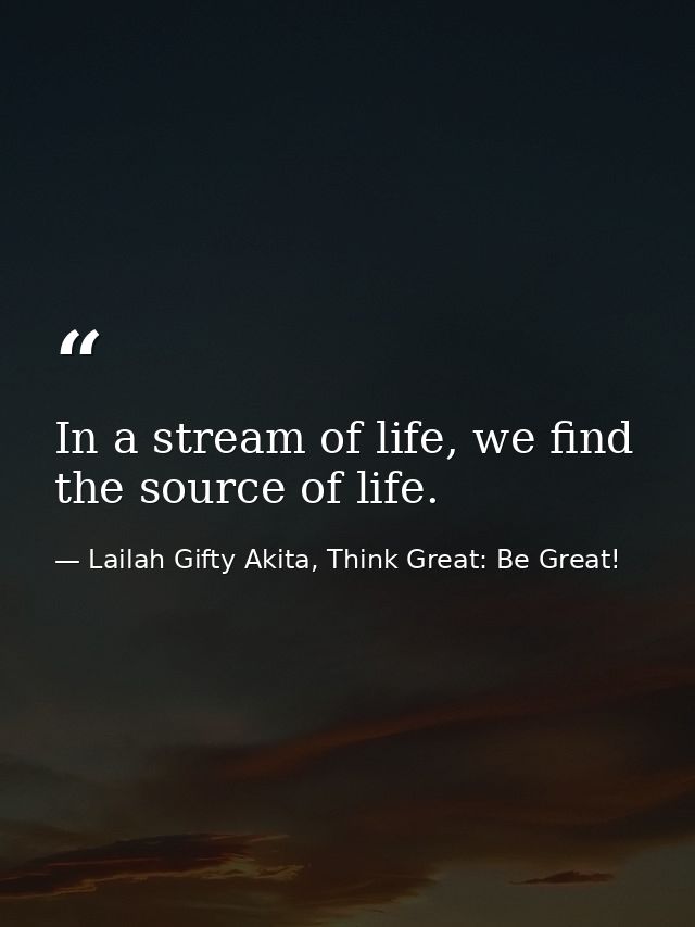 In a stream of life, we find the source of life. — Lailah Gifty Akita, Think Great: Be Great!