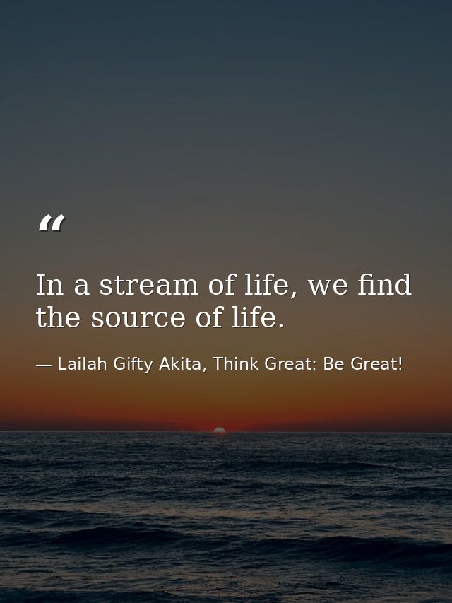 In a stream of life, we find the source of life. — Lailah Gifty Akita, Think Great: Be Great!