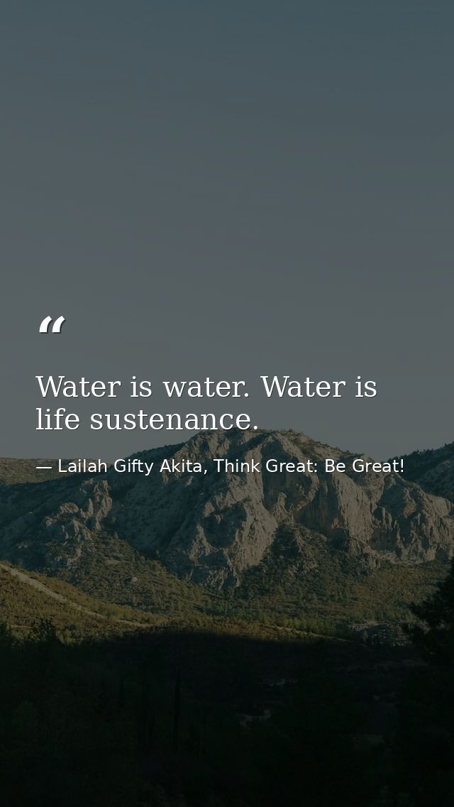Water is water. Water is life sustenance. — Lailah Gifty Akita, Think Great: Be Great!
