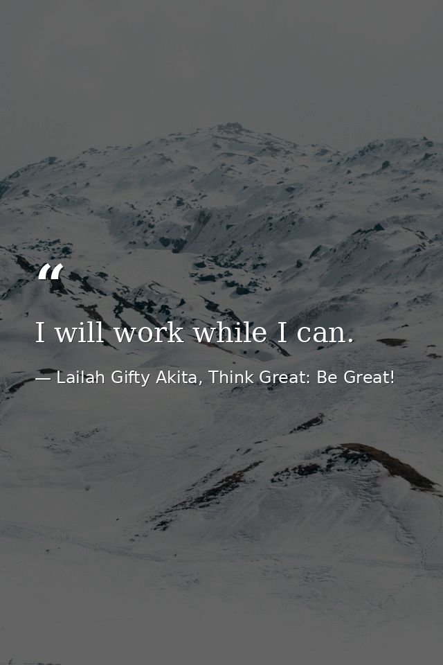 I will work while I can. — Lailah Gifty Akita, Think Great: Be Great!