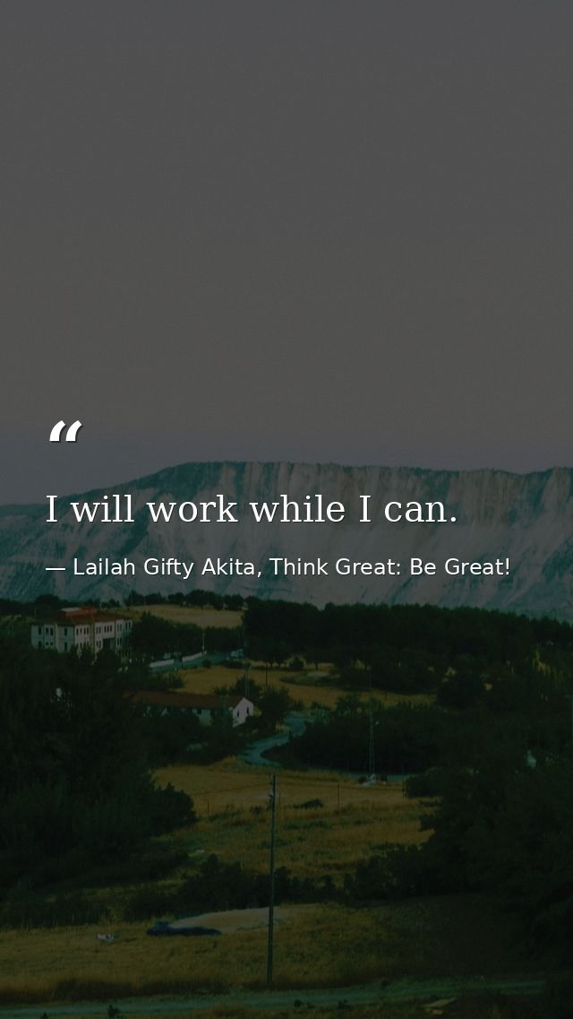 I will work while I can. — Lailah Gifty Akita, Think Great: Be Great!