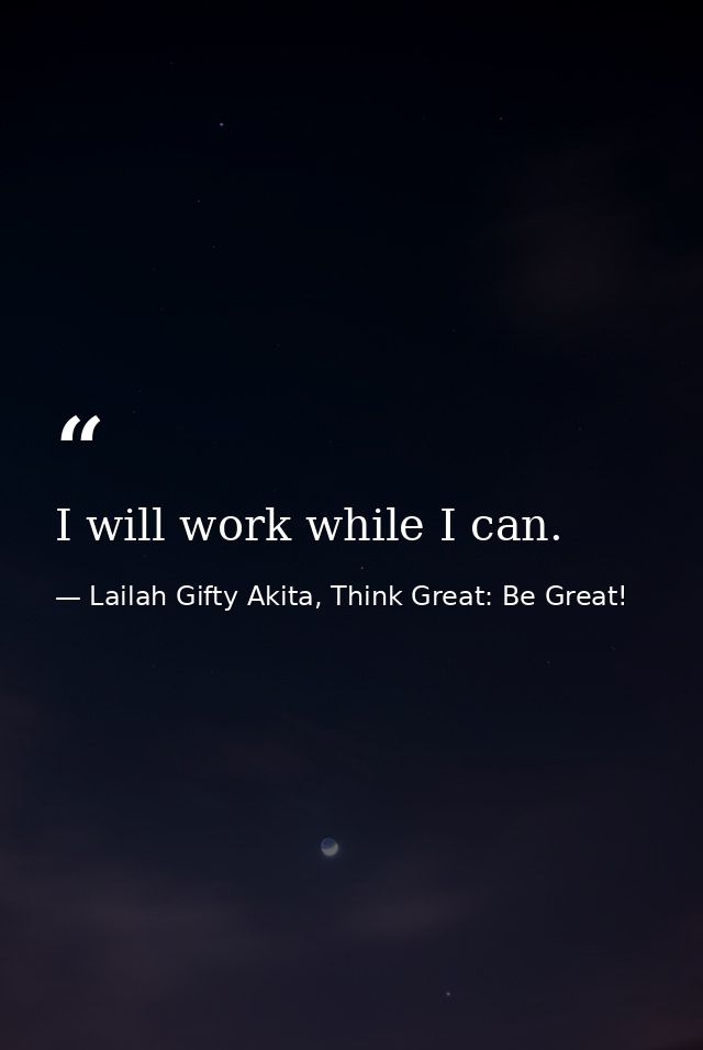 I will work while I can. — Lailah Gifty Akita, Think Great: Be Great!