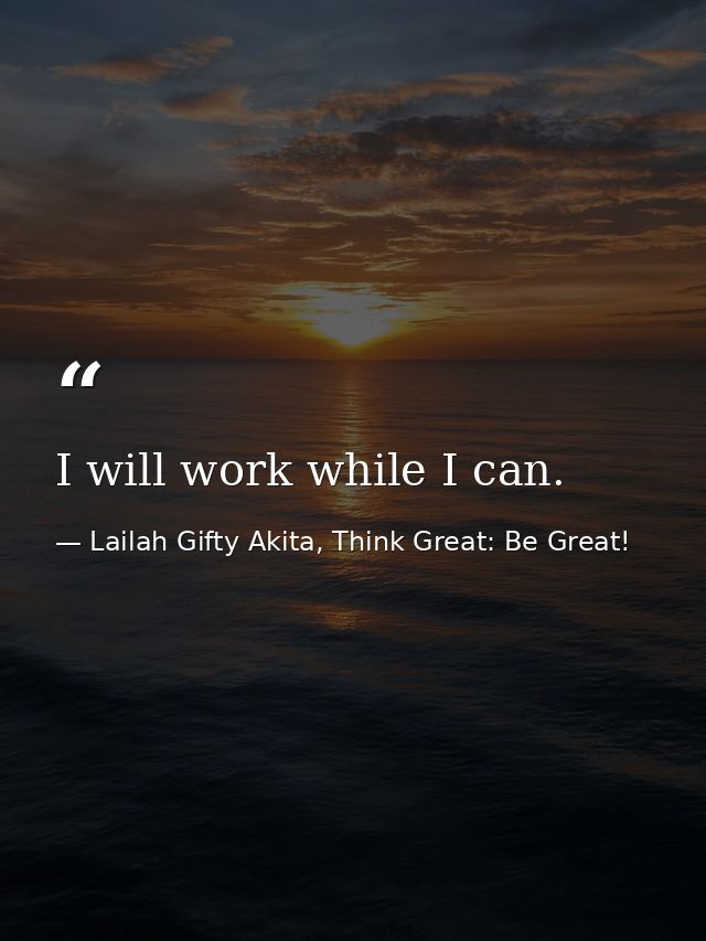 I will work while I can. — Lailah Gifty Akita, Think Great: Be Great!