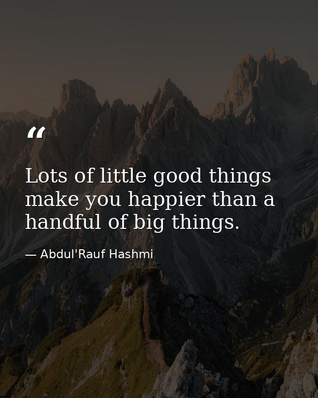 Lots of little good things make you happier than a handful of big things. — Abdul'Rauf Hashmi