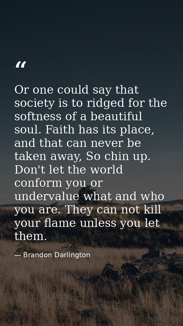 Or one could say that society is to ridged for the softness of a beautiful soul. Faith has its place, and that can never — Brandon Darlington