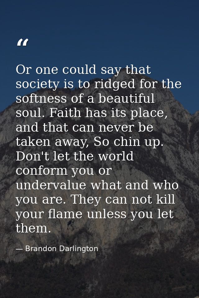 Or one could say that society is to ridged for the softness of a beautiful soul. Faith has its place, and that can never — Brandon Darlington