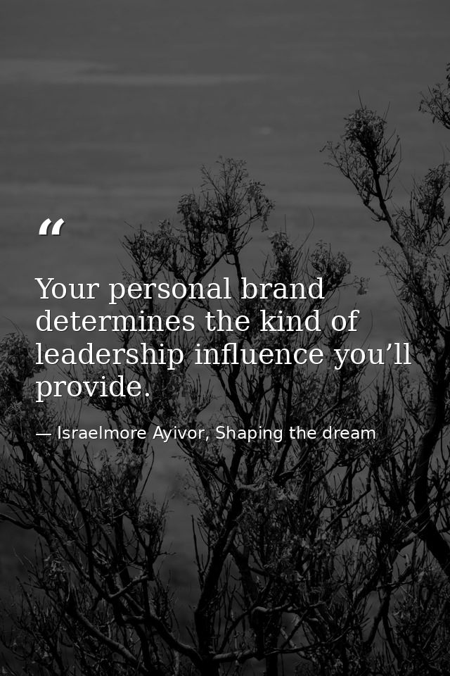 Your personal brand determines the kind of leadership influence you’ll provide. — Israelmore Ayivor, Shaping the dream
