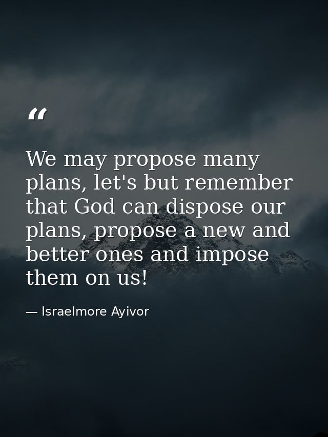 We may propose many plans, let's but remember that God can dispose our plans, propose a new and better ones and impose t — Israelmore Ayivor