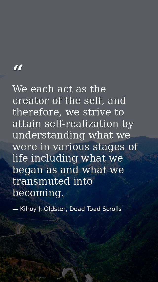 We each act as the creator of the self, and therefore, we strive to attain self-realization by understanding what we wer — Kilroy J. Oldster, Dead Toad Scrolls