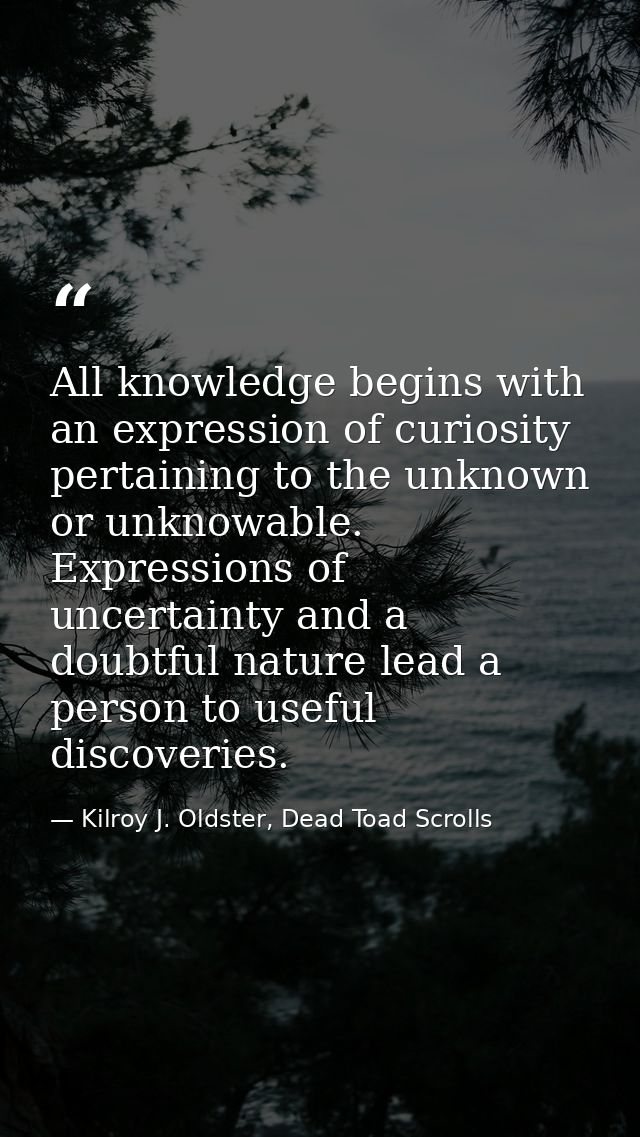 All knowledge begins with an expression of curiosity pertaining to the unknown or unknowable. Expressions of uncertainty — Kilroy J. Oldster, Dead Toad Scrolls