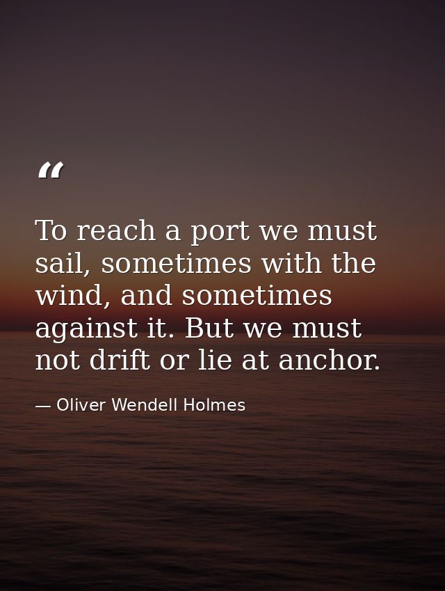 To reach a port we must sail, sometimes with the wind, and sometimes against it. But we must not drift or lie at anchor. — Oliver Wendell Holmes