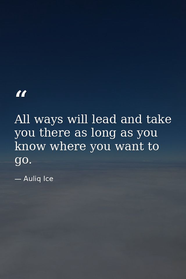 All ways will lead and take you there as long as you know where you want to go. — Auliq Ice