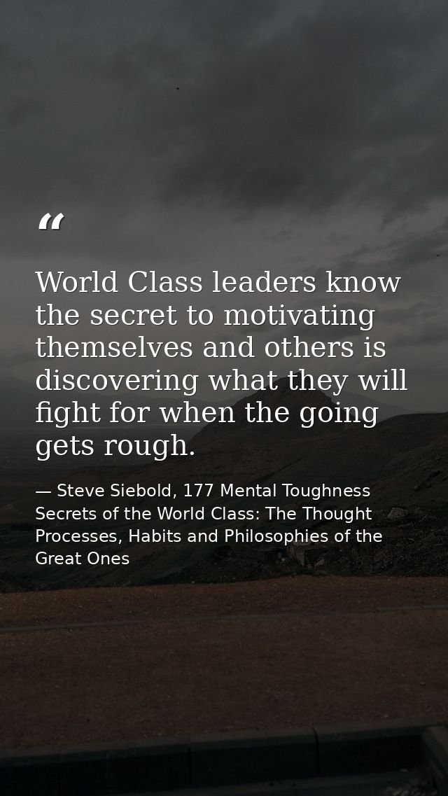 World Class leaders know the secret to motivating themselves and others is discovering what they will fight for when the — Steve Siebold, 177 Mental Toughness Secrets of the World Class: The Thought Processes, Habits and Philosophies of the Great Ones