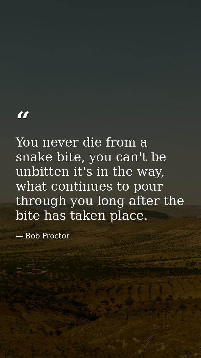 You never die from a snake bite, you can't be unbitten it's in the way, what continues to pour through you long after th — Bob Proctor