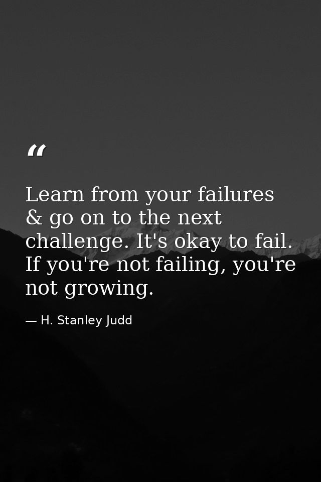 Learn from your failures & go on to the next challenge. It's okay to fail. If you're not failing, you're not growing. — H. Stanley Judd