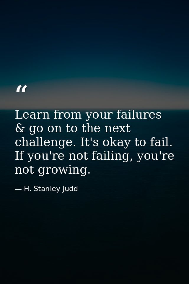 Learn from your failures & go on to the next challenge. It's okay to fail. If you're not failing, you're not growing. — H. Stanley Judd