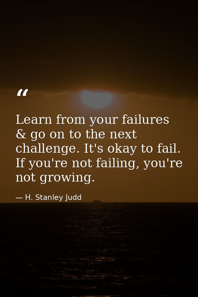 Learn from your failures & go on to the next challenge. It's okay to fail. If you're not failing, you're not growing. — H. Stanley Judd
