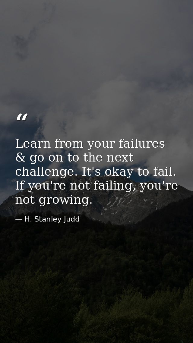 Learn from your failures & go on to the next challenge. It's okay to fail. If you're not failing, you're not growing. — H. Stanley Judd