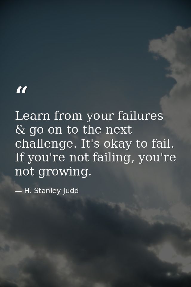 Learn from your failures & go on to the next challenge. It's okay to fail. If you're not failing, you're not growing. — H. Stanley Judd