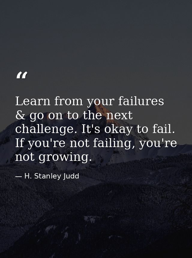 Learn from your failures & go on to the next challenge. It's okay to fail. If you're not failing, you're not growing. — H. Stanley Judd