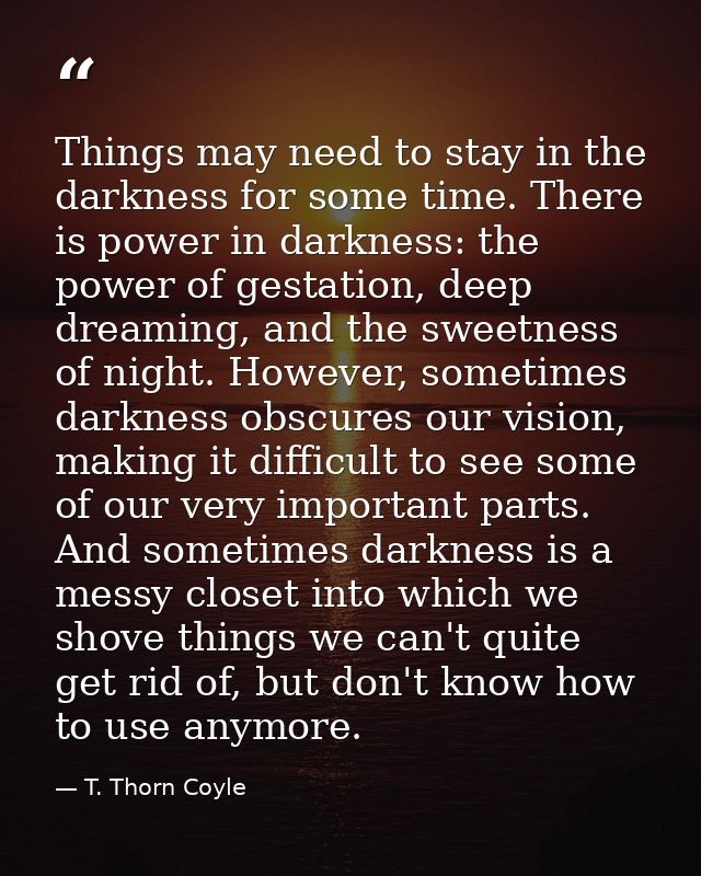 Things may need to stay in the darkness for some time. There is power in darkness: the power of gestation, deep dreaming — T. Thorn Coyle