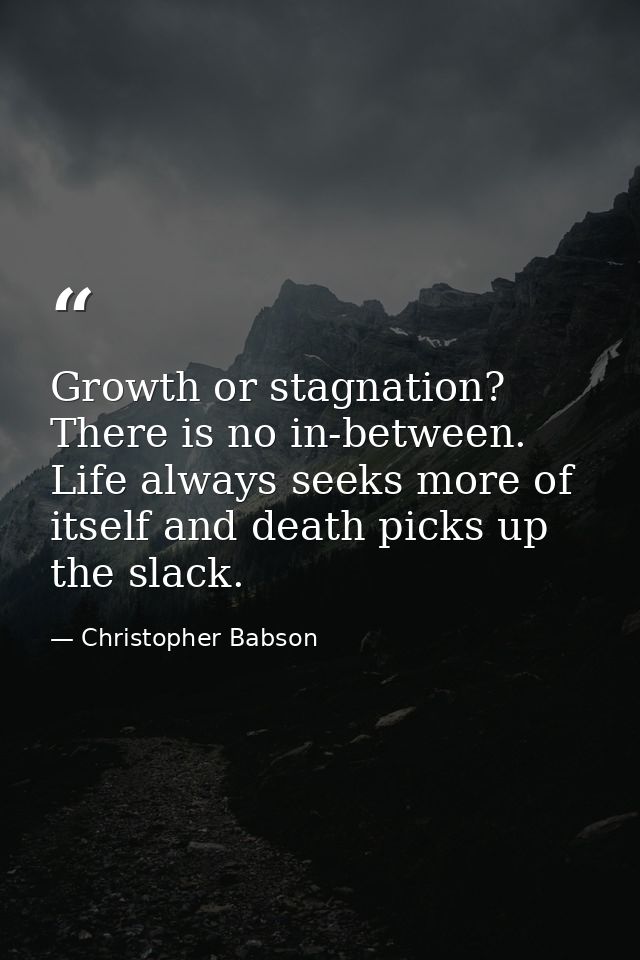 Growth or stagnation? There is no in-between. Life always seeks more of itself and death picks up the slack. — Christopher Babson