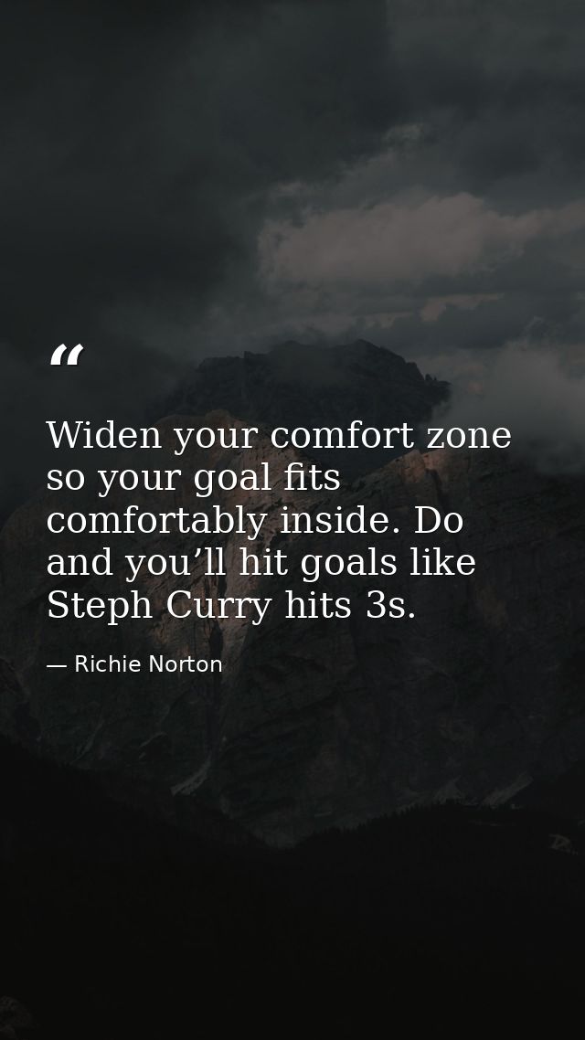 ‪Widen your comfort zone so your goal fits comfortably inside. Do and you’ll hit goals like Steph Curry hits 3s.‬ — Richie Norton