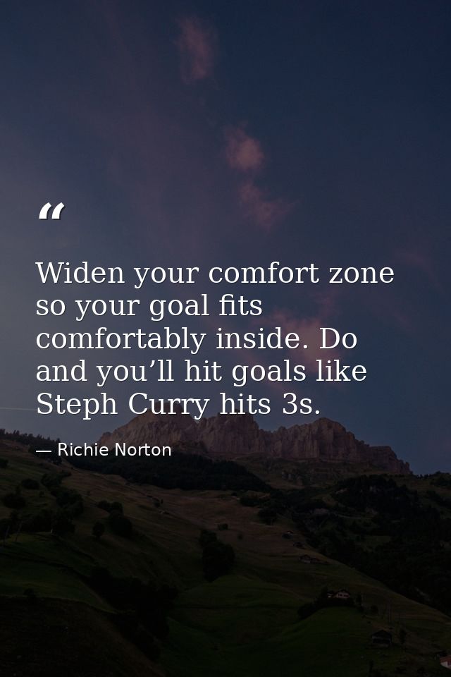 ‪Widen your comfort zone so your goal fits comfortably inside. Do and you’ll hit goals like Steph Curry hits 3s.‬ — Richie Norton