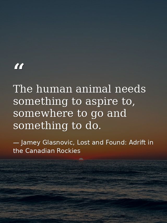The human animal needs something to aspire to, somewhere to go and something to do. — Jamey Glasnovic, Lost and Found: Adrift in the Canadian Rockies