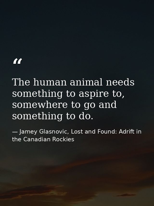 The human animal needs something to aspire to, somewhere to go and something to do. — Jamey Glasnovic, Lost and Found: Adrift in the Canadian Rockies