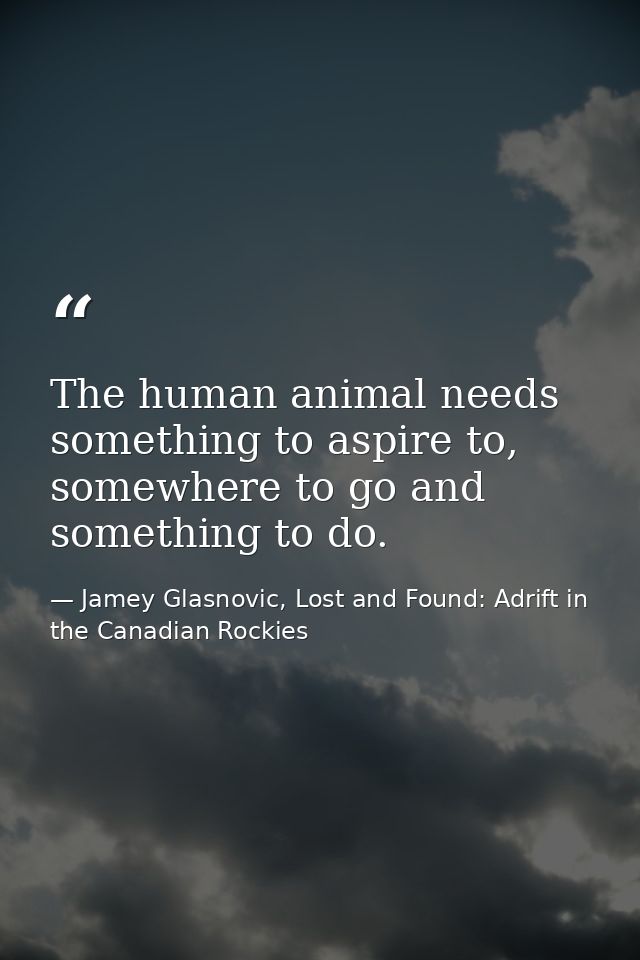 The human animal needs something to aspire to, somewhere to go and something to do. — Jamey Glasnovic, Lost and Found: Adrift in the Canadian Rockies